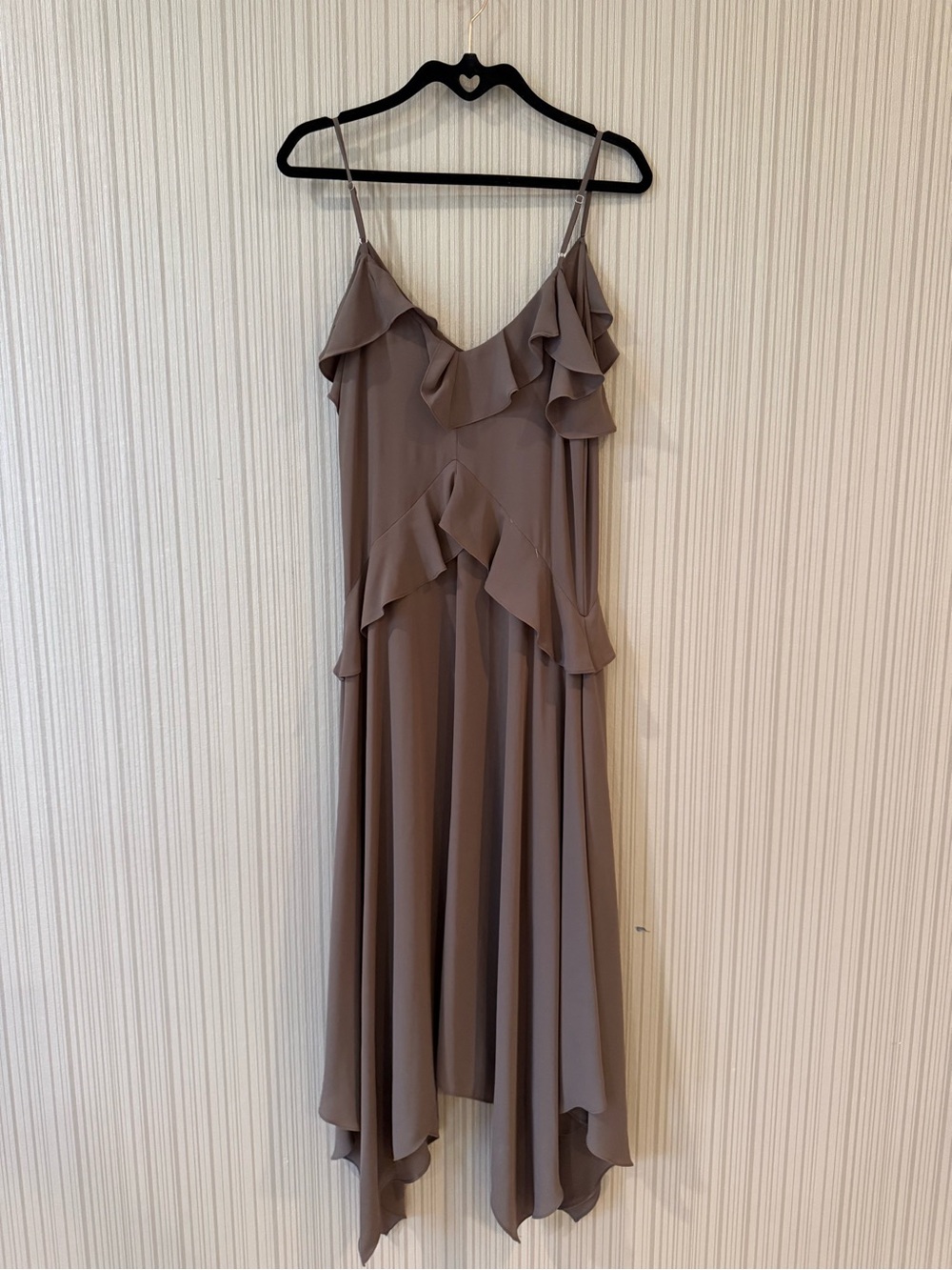 BCBGMaxAzria Mauve Asymmetrical Ruffle Slip Dress - Picture 6 of 7